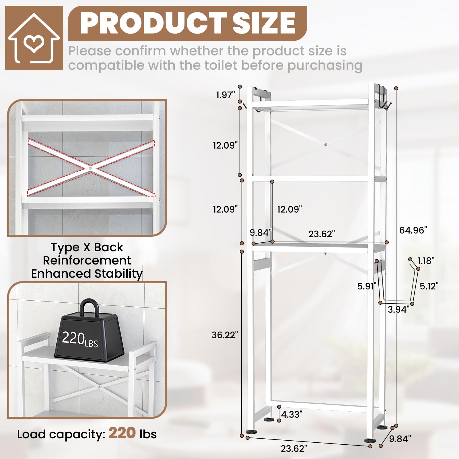 Condition photo showing New/Like New for zzl over the toilet storage,3-tier,bathroom toilet organizer,multifunctional space saver freestandin