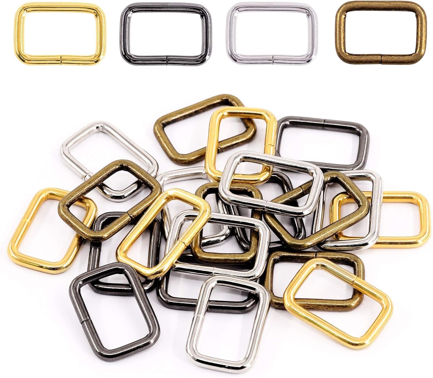 Swpeet S1175 60Pcs Heavy Duty 1 Inch / 25mm Metal Rectangle Ring, Webbing Belts Buckle Metal Rings for for Belt Bags DIY Accessories Keychains Belts and Dog Leash - Sliver, Bronze, Gold, Gun-Black