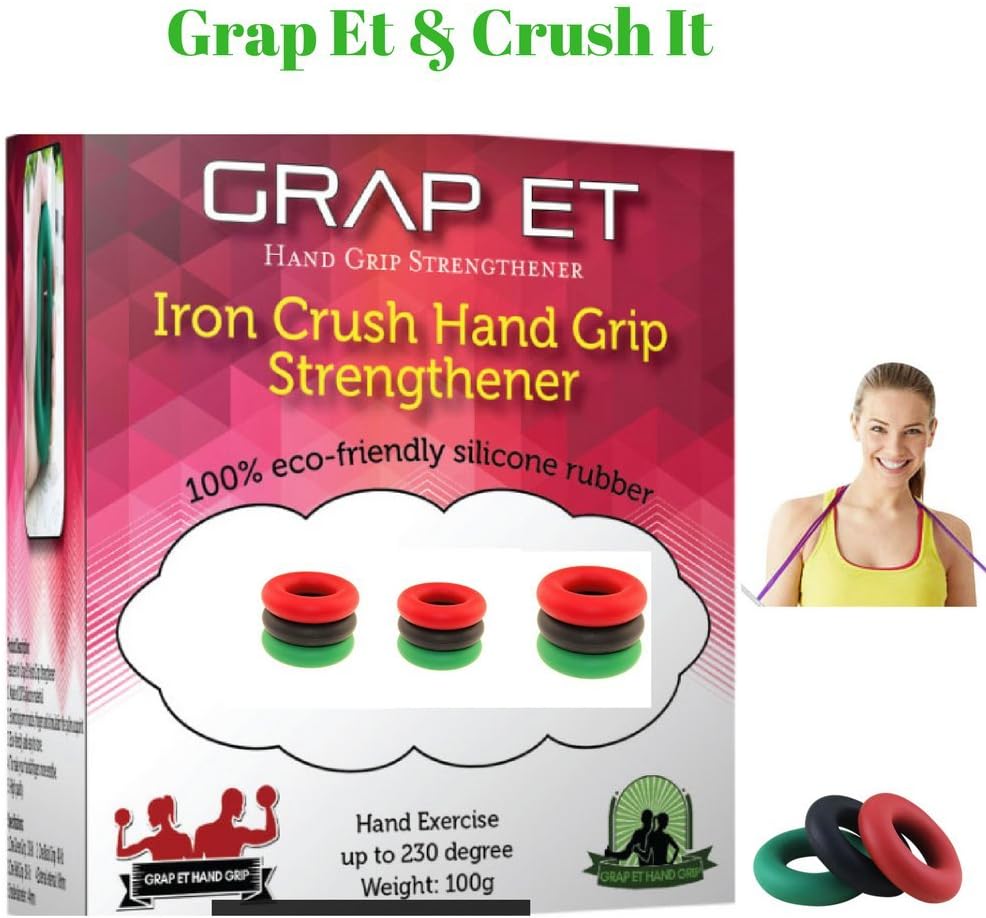 Grap Et Power Silicone Hand Grip Strengthener-High Tech Forearm Wrist Workout- Finger Strength Training- Athlets, Musicians, Arthritis Physiotherapy Trainer Ring- Set Of 3, Level Increased Resistance
