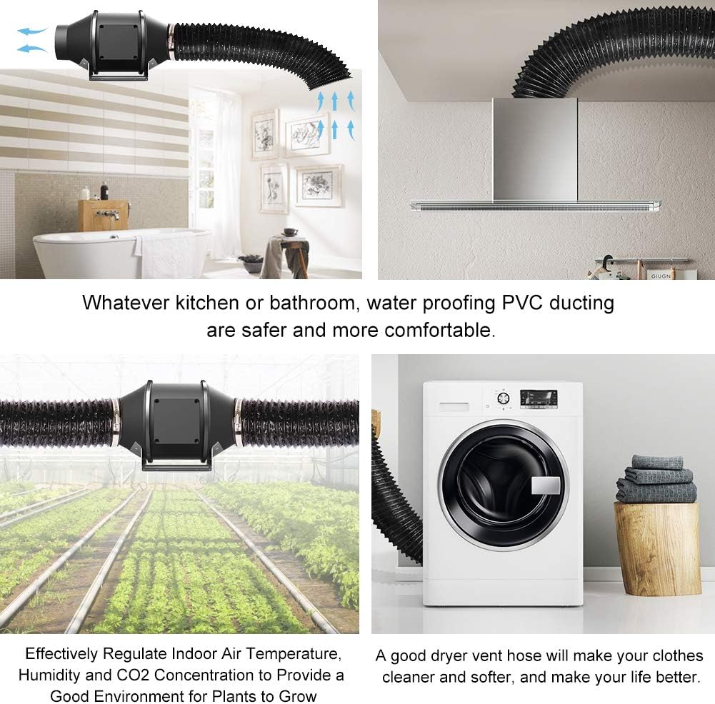 Omont Aluminum Flexible Ducting 4 Inch 10FT PVC Air Duct with 2 Clamps Great for Dryer Rooms, Grow Tents, Kitchen,Portable Air Conditioner: Home Improvement