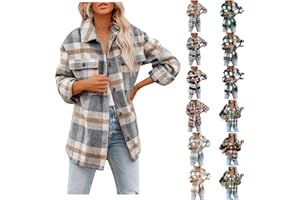 JMMSlmax Flannel Jacket for Women Trendy Womens Casual Plaid Shacket Button Down Long Sleeve Jacket Flannel Shirts Boyfriend