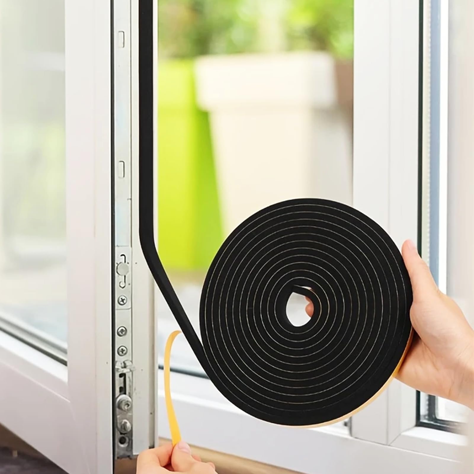 Photo 1 of 4-Meter Self-Adhesive Sponge Weather Stripping (12mm W x 6mm T) - Black Draft Stopper for Doors & Windows - Reduces Noise, Dust & Air Leaks - Soft Foam Seal for Home & Office