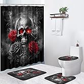 Pamnest 4 Pcs Shower Curtain Sets, Rose Flame Waterproof Bathroom Sets with Non-Slip Rugs, Toilet Lid Cover and Bath Mat, 12 Hooks, Accessories Modern Home Bathroom Decor 72