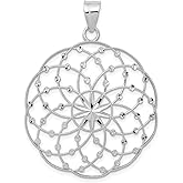 14k White Gold Mandala Pendant Necklace for Women with Starburst Center, Geometric Floral Design, Boho Inspired Charm, Symbolic Jewelry for Spiritual Balance, Mindful Everyday Wear Accessory