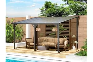 U-MAX 10' x 14' Outdoor Pergola Gazebo, Wall-Mounted Lean to Metal Awnings Gazebos on Clearance for Patio, Large Panel Roof Pergolas and Gazebo for Outdoor Use
