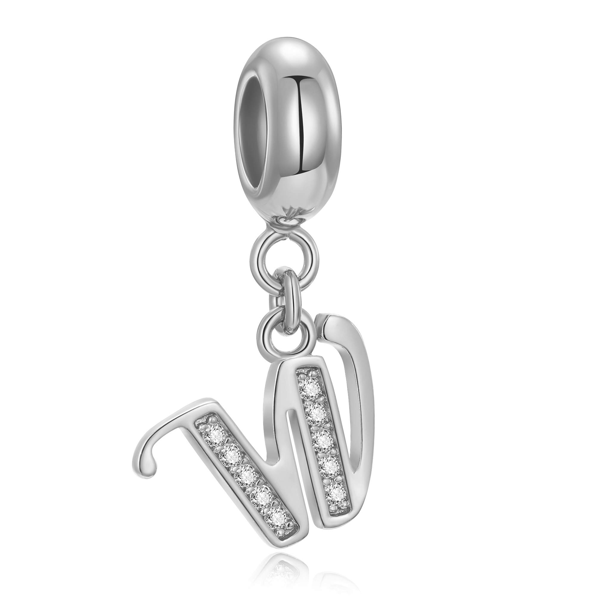 Genuine 925 Sterling Silver Letter Beads Initial A-z Dangle Alphabet Crystal Charm Fits European Bracelet Necklace (Letter W)
