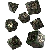 Q WORKSHOP Dragon Bottle Green &amp; Gold RPG Ornamented Dice Set 7 Polyhedral Pieces