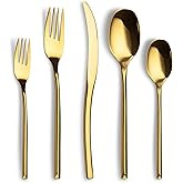 Lemeya 20-Piece Gold Silverware Set for 4,Modern 18/10 Stainless Steel Flatware Set,Luxury Cutlery Set,Unique Utensils Set for Restaurant,Spoons and Forks Set,Mirror Polished,Dishwasher Safe