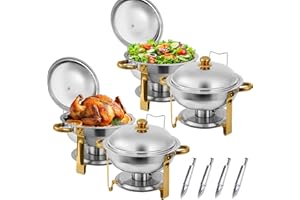 4-Piece Chafing Dish (6.5L), Stainless Steel Buffet Chafers Set - 6QT Food Warmers with Lids & Serving Tong, Catering Supplie
