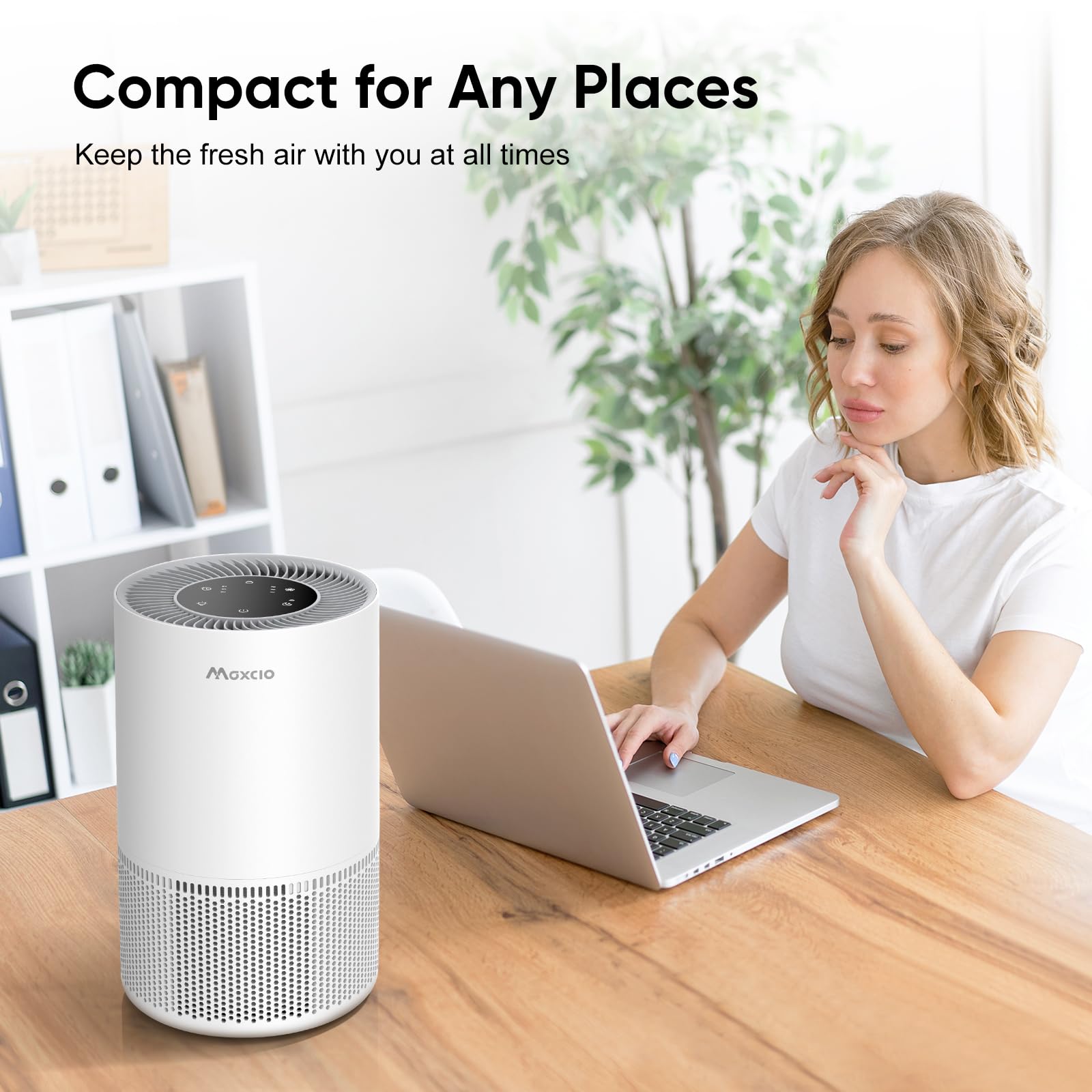 Maxcio Air Purifier for Home Bedroom, 3-in-1 Filter Air Cleaners with Fragrance Sponge for Allergies Pets Hair, Remove Dust Smoke Pollutants Odor, Sleep Mode, Night Light, Timer, 23dB Quiet, White