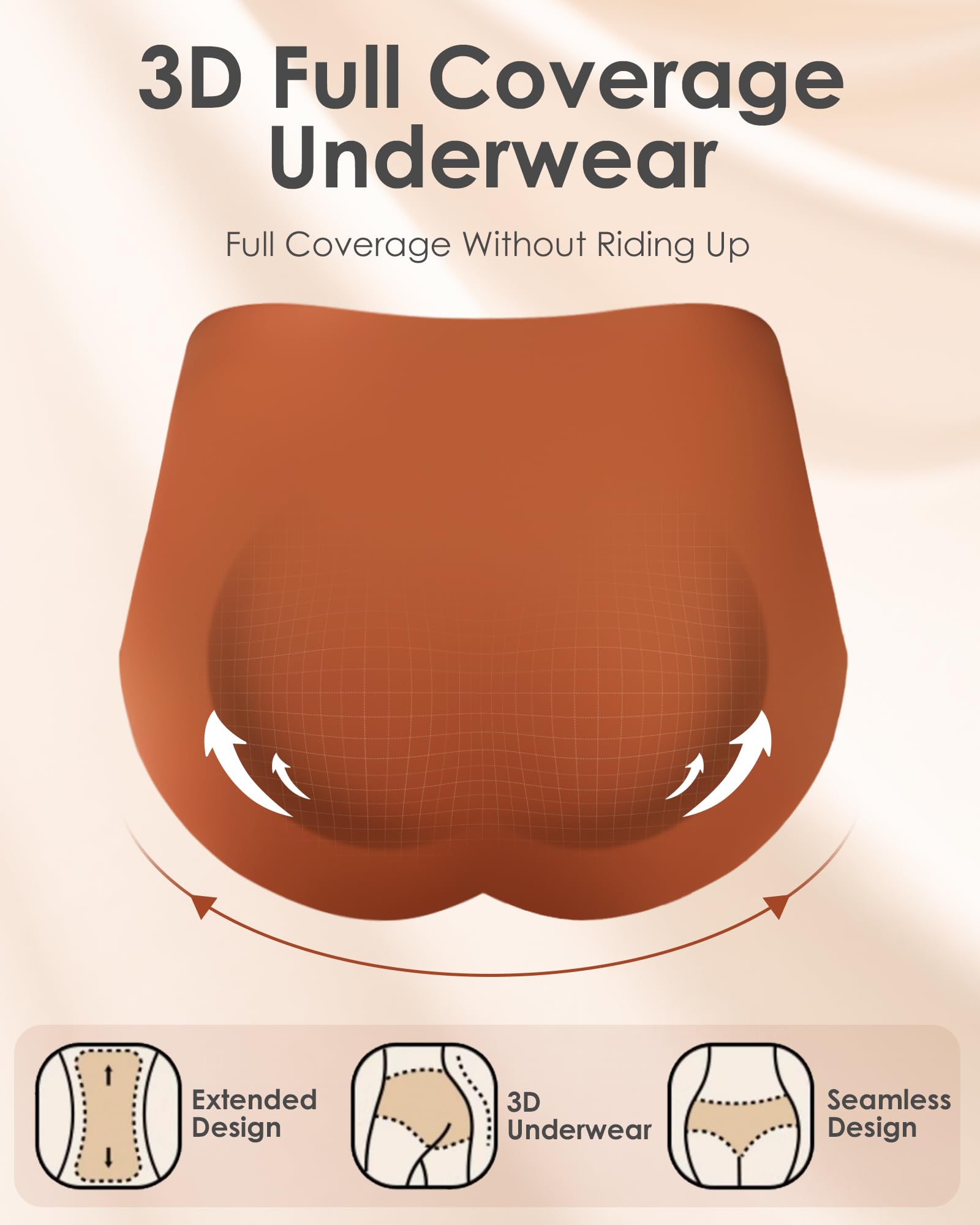 Kalapa Womens Underwear Seamless Full Coverage Breathable Briefs No Show Silky Stretch High Waisted Ladies Panties 6 Pack