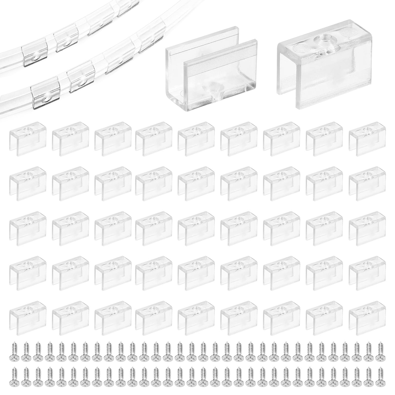 Chihutown 100 Pieces Neon Rope Light Clips with Screws, LED Neon Light Mounting Brackets, Clear Neon Strip Lights Holders, Make Neon Signs DIY, Rope Lights Hooks Accessories for 6 x 12mm