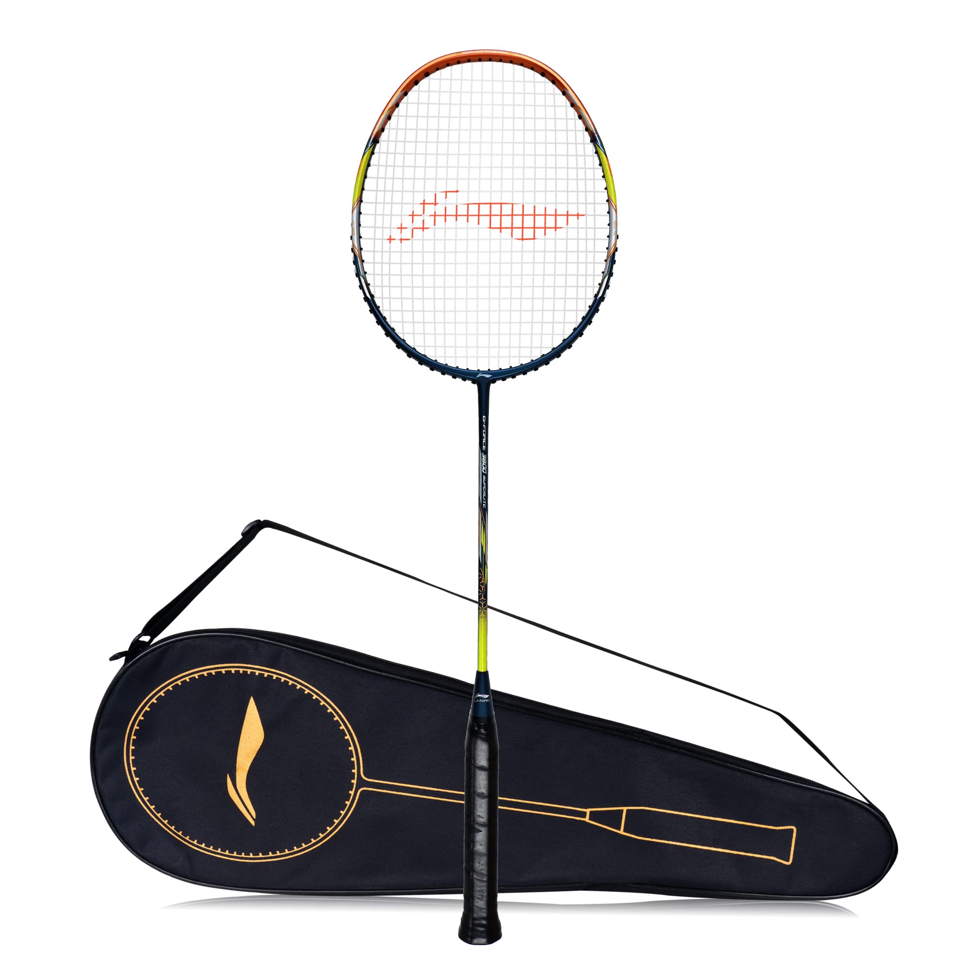 Li-Ning G - Force 3800 Superlite Carbon Fibre Strung Badminton Racket with Full Racket Cover (Navy/Copper) | For Intermediate Players | 79 grams | Maximum String Tension - 32lbs