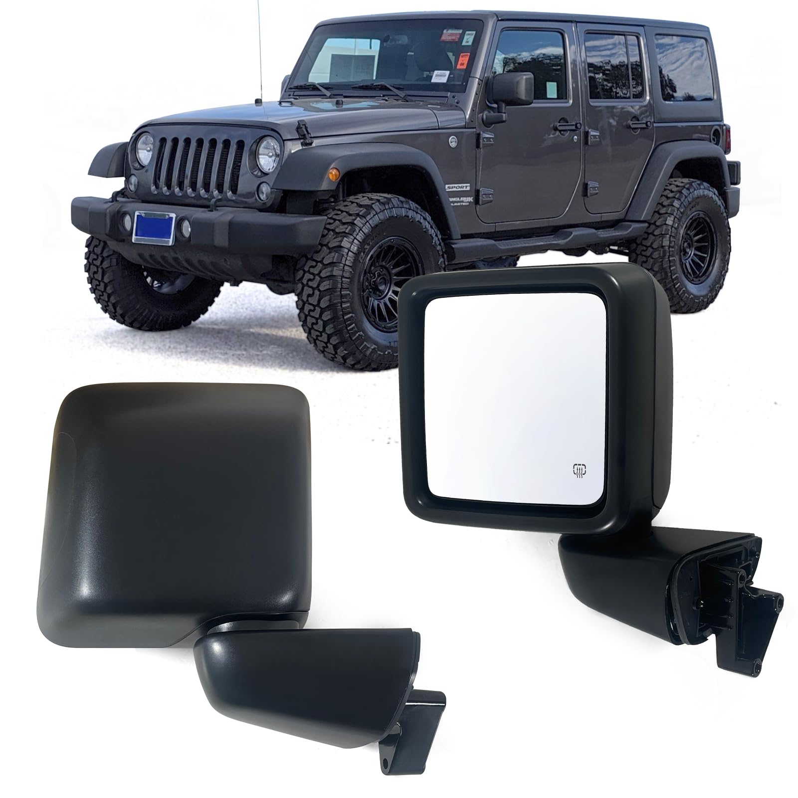 Photo 1 of Lqito Left Driver side Mirror with Heated, Power Glass and Manual Folding Compatible with Jeep Wrangler JL 2019-2023 without Turn Singal and Blind Spot Detection Replace 68281891AB (5 Pins)