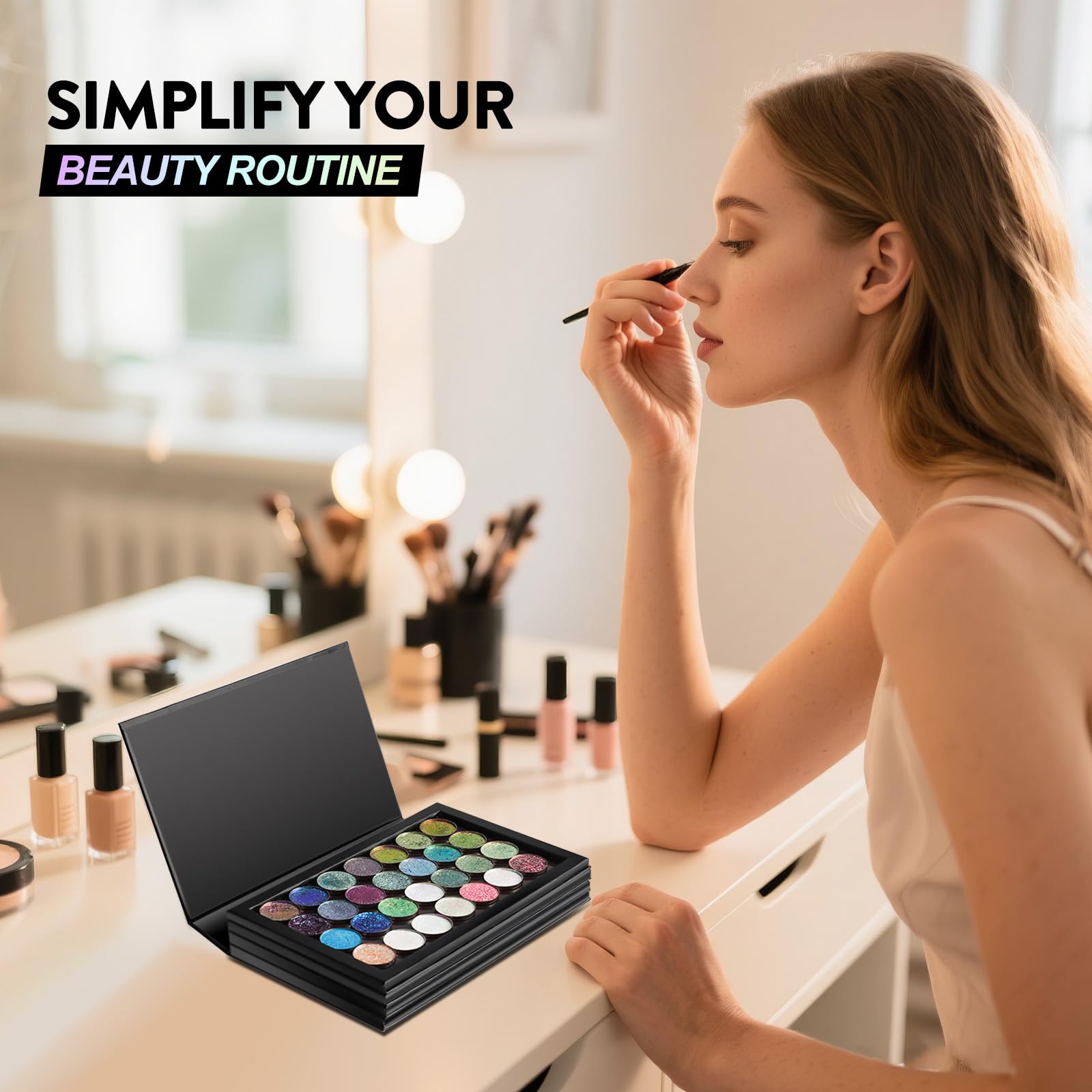 SZDYM 4-Layer Magnetic Makeup Palette Empty, Large Depotting Makeup Palette for Eyeshadow, Blush Powder, Lipstick