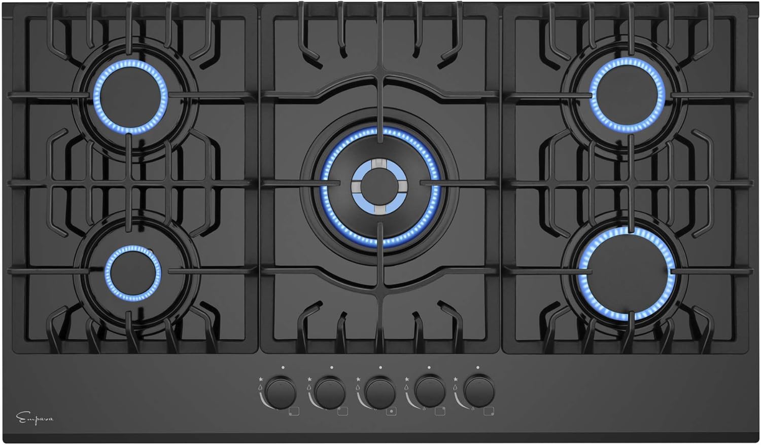 Empava 36 Inch Gas Cooktop with 5 Italy Sabaf Sealed Burners NG/LPG Convertible Tempered Glass in Black Model 2020