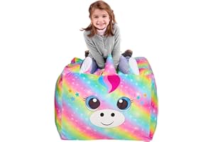 MHJY Bean Bag Cover Stuffed Animals Storage Unicorn Beanbag Chair Cover for Kids Toys Storage Bag Toy Organizer Cover (No Beans)