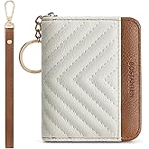 BOSTANTEN Credit Card Holder Wallet RFID Blocking Leather Small Wallet for Women Zipper Keychain Wallet with Wristlet Beige&Brown