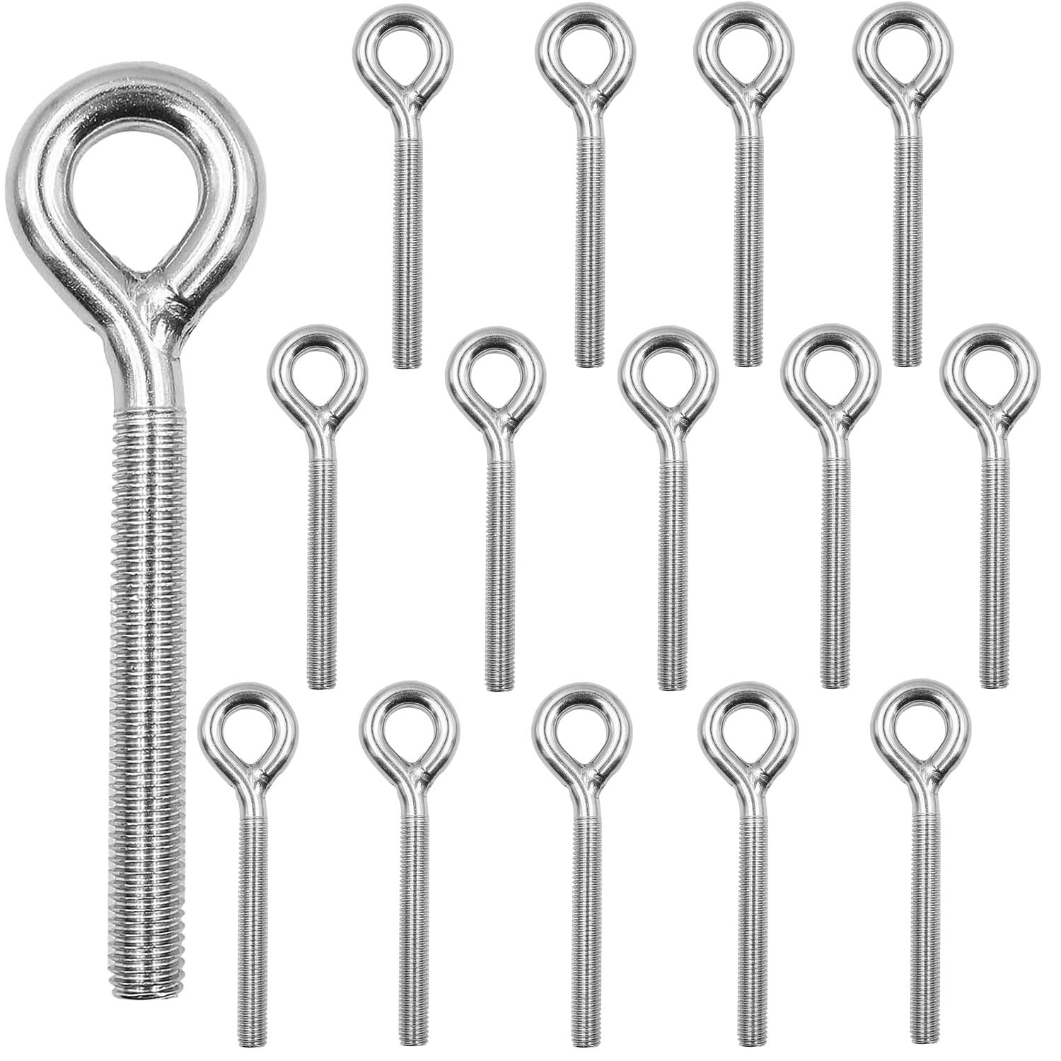 M6 Lifting Eye Bolt, 15Pcs Heavy Eye Bolts Lifting Long Shank Lifting Eye Bolt 304 Stainless Steel Closed Weld Coil Screw Threaded Rod for Hammocks, Swing Chair Garden Boat Yacht