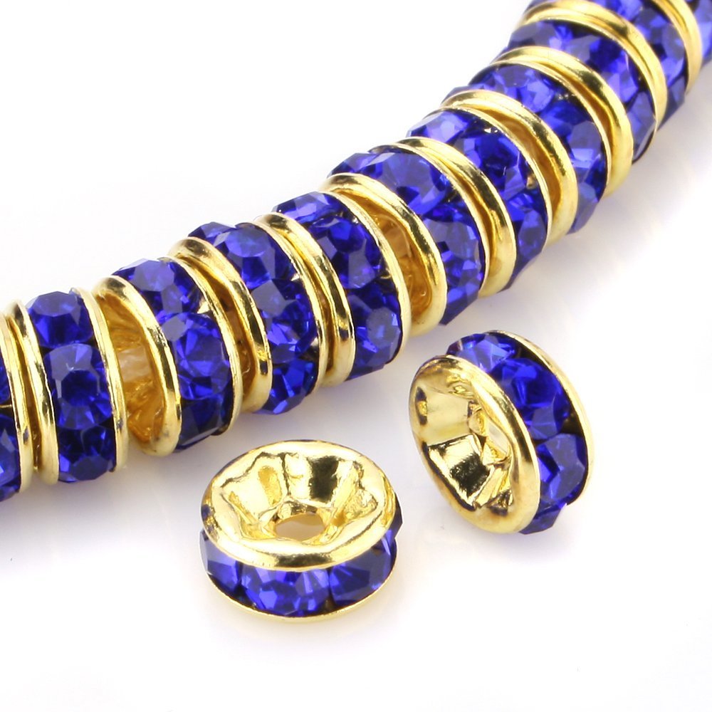 RUBYCA 100pcs Round Rondelle Spacer Bead Gold Tone 10mm Royal Blue Czech Crystal — image 1