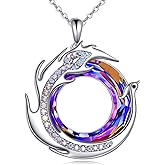 AOBOCO Phoenix Necklace for Women 925 Sterling Silver Crystal Pendant Wave Ocean Jewelry Birthday Gifts for Women