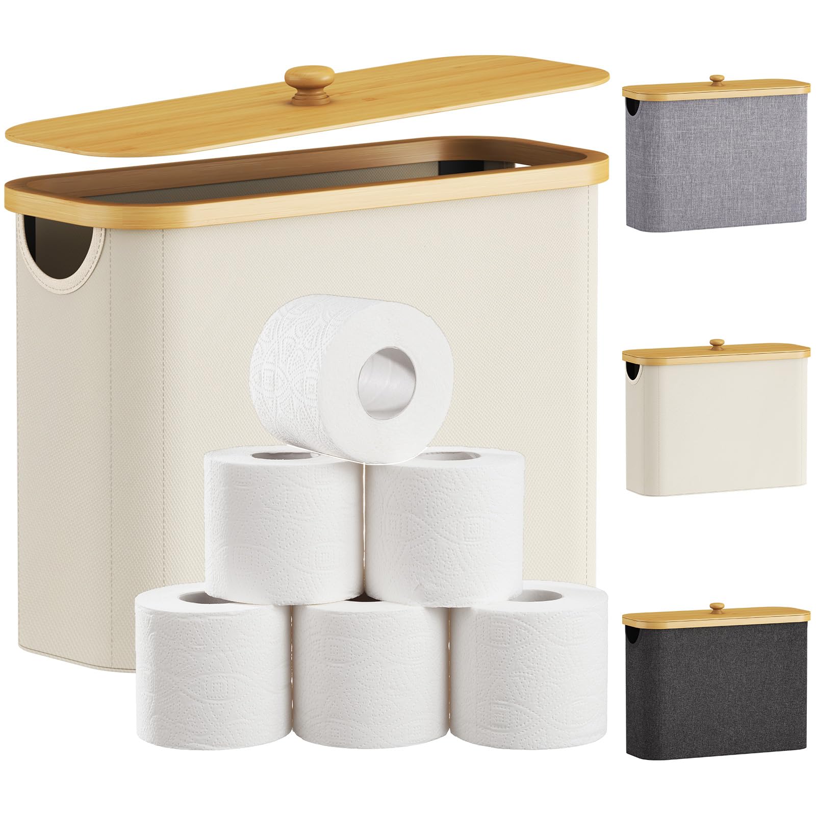 Lifewit Toilet Paper Storage, Bamboo Toilet Paper Basket with Lid and ...