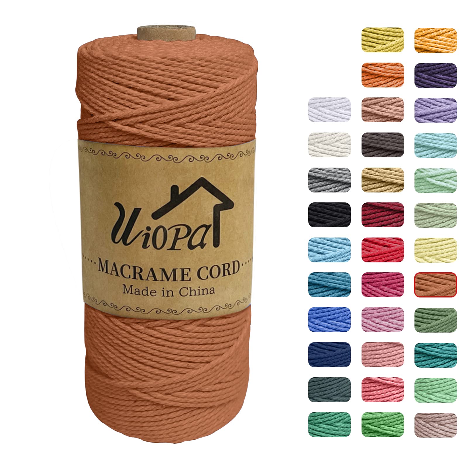 Uiopa Macrame Cord 2mm x 200m, 3-Strand Twisted Natural Cotton String, Macrame Cotton Rope Coloured String for Wall Hanging Plant Hanger Boho Home Decor Craft Projects