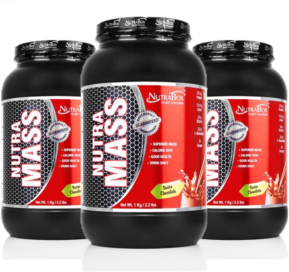 Nutramass High Protein Mass Gainer With Complex Carbs (Added Vitamins & Minerals) For Men & Women SWISS CHOCOLATE FLAVOUR (3 kg / 6.60 Lbs / 99 Scoops) 3 Pc Combo Offer Pack