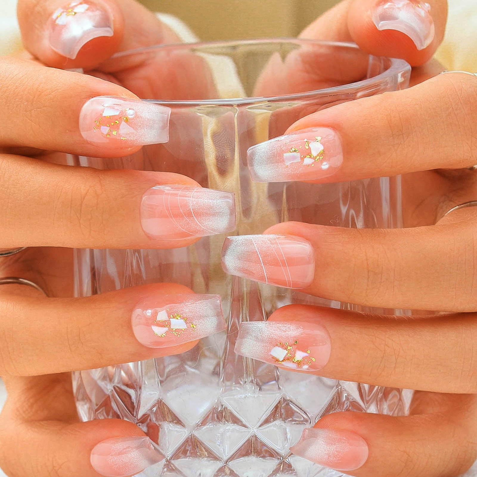 Sethexy Short Coffin Handmade False Nails - Cat Eye, Ombre, Pink Press on Nails Women Salon Stick on Nails 10PCS â image 1