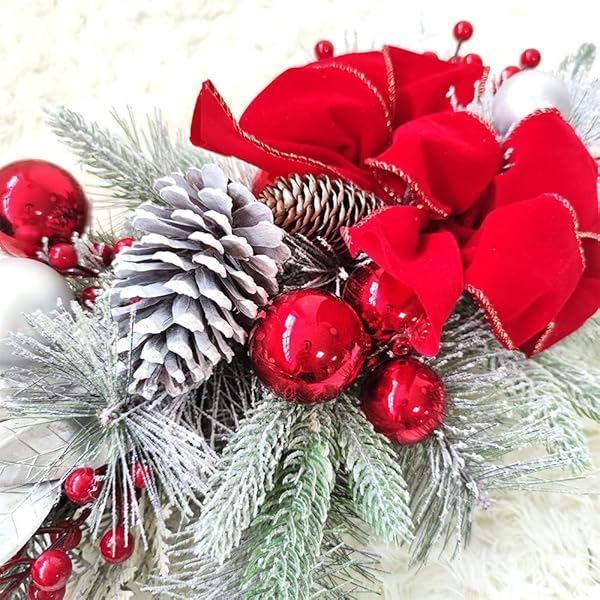 ARTIFICIAL CHRISTMAS SWAG CORDLESS PRELIT TEARDROP SWAGS CHRISTMAS WREATH WITH LIGHTS RUSTIC STAIR GARLAND WITH CHRISTMAS BALL 30LIGHT CHRISTMAS SWAGS STAIRCASE MAILBOX FRONT DOOR WALL DECORATIONS (A)