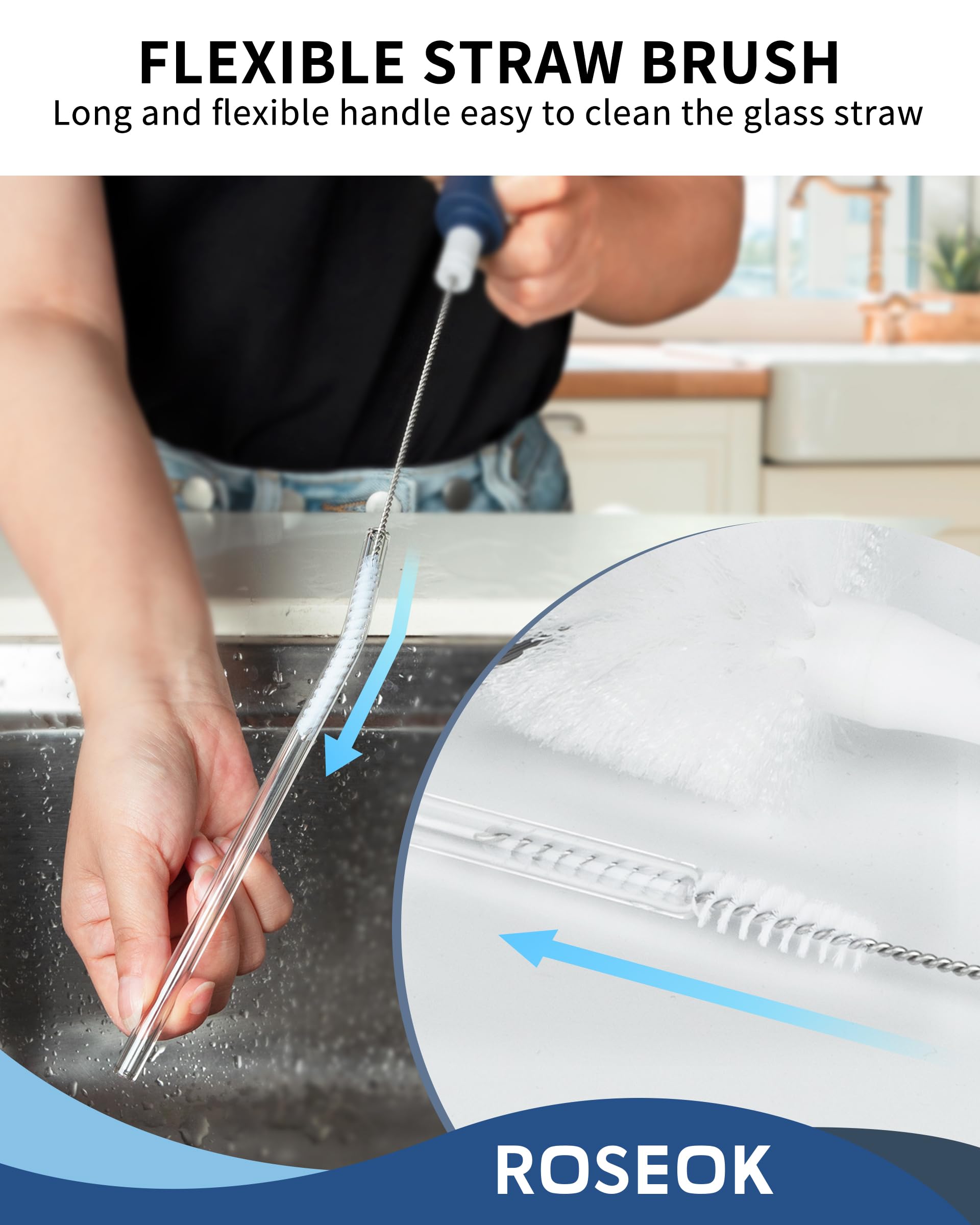 2 in 1 Long Handle Bottle Brush with Straw Brush for Cleaning Glass, Sports Bottle, Coffee Mug,Navy Blue,1 Pack