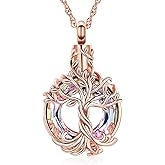 shajwo Tree of Life Cremation Urn Ashes Necklace for Women Men Circle of Life Cremation Crystals Ash Pendant Loved One Memorial Jewelry