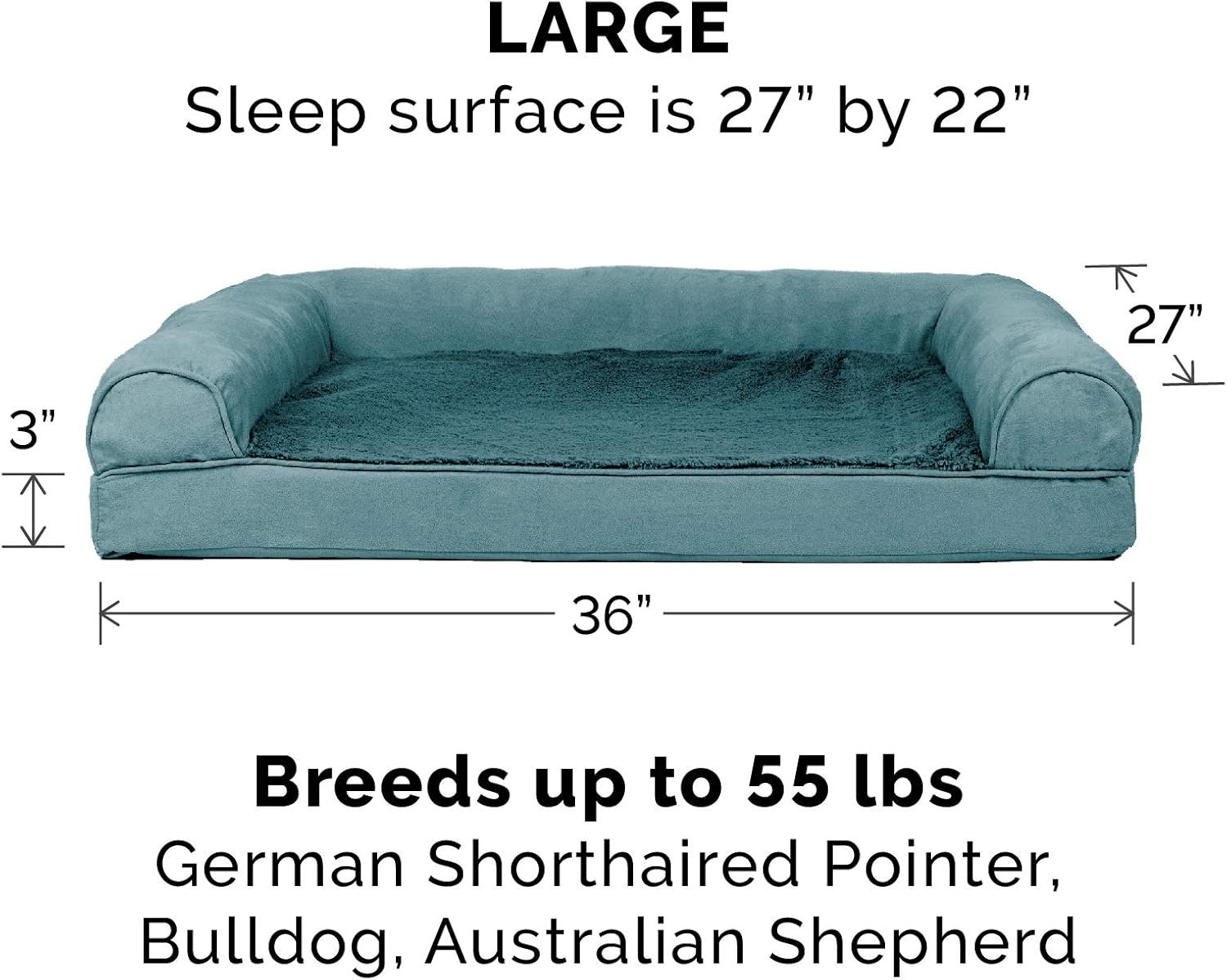 Furhaven Pet Dog Bed - Orthopedic Ultra Plush Faux Fur and Suede Traditional Sofa-Style Living Room Couch Pet Bed with Removable Cover for Dogs and Cats, Deep Pool, Large : Pet Supplies