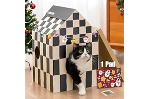 Conlun Cardboard Cat House with Scratch Pad & Catnip, Cat Play Scratching House for Indoor Hideaway Furniture, Heavy Duty Sturdy Cardboard Scratcher, Easy to Assemble Birthday Gift, Medium