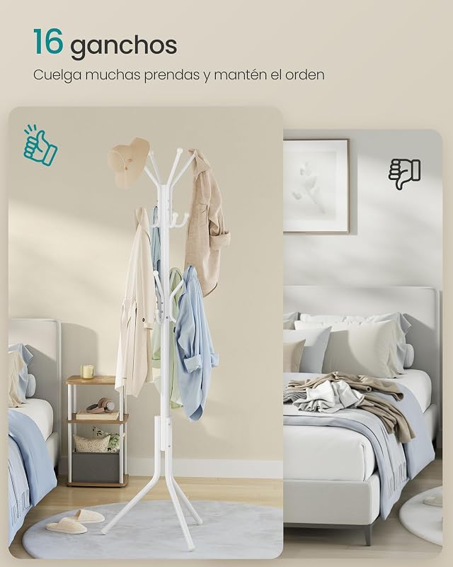 Perchero de Pie Moderno, Colgador Ropa de Acero con 16 Ganchos