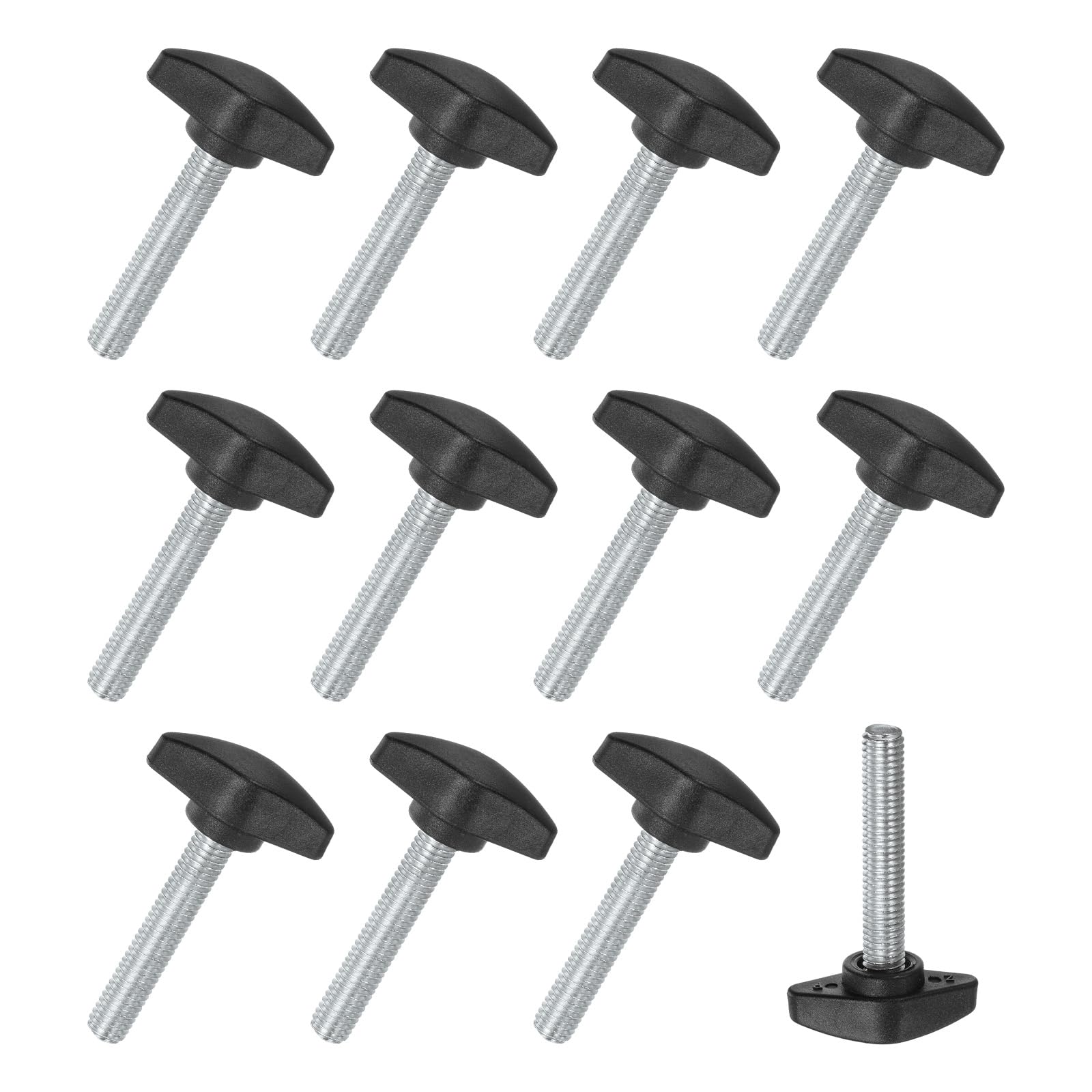 M METERXITY 12-Pack Thumb Screws, M8x40mm Tee Wing Knobs, Plastic T Handles Clamping Knob for Woodworking/Machinery/Equipment, Tightening Thread Thumbscrew [Black]