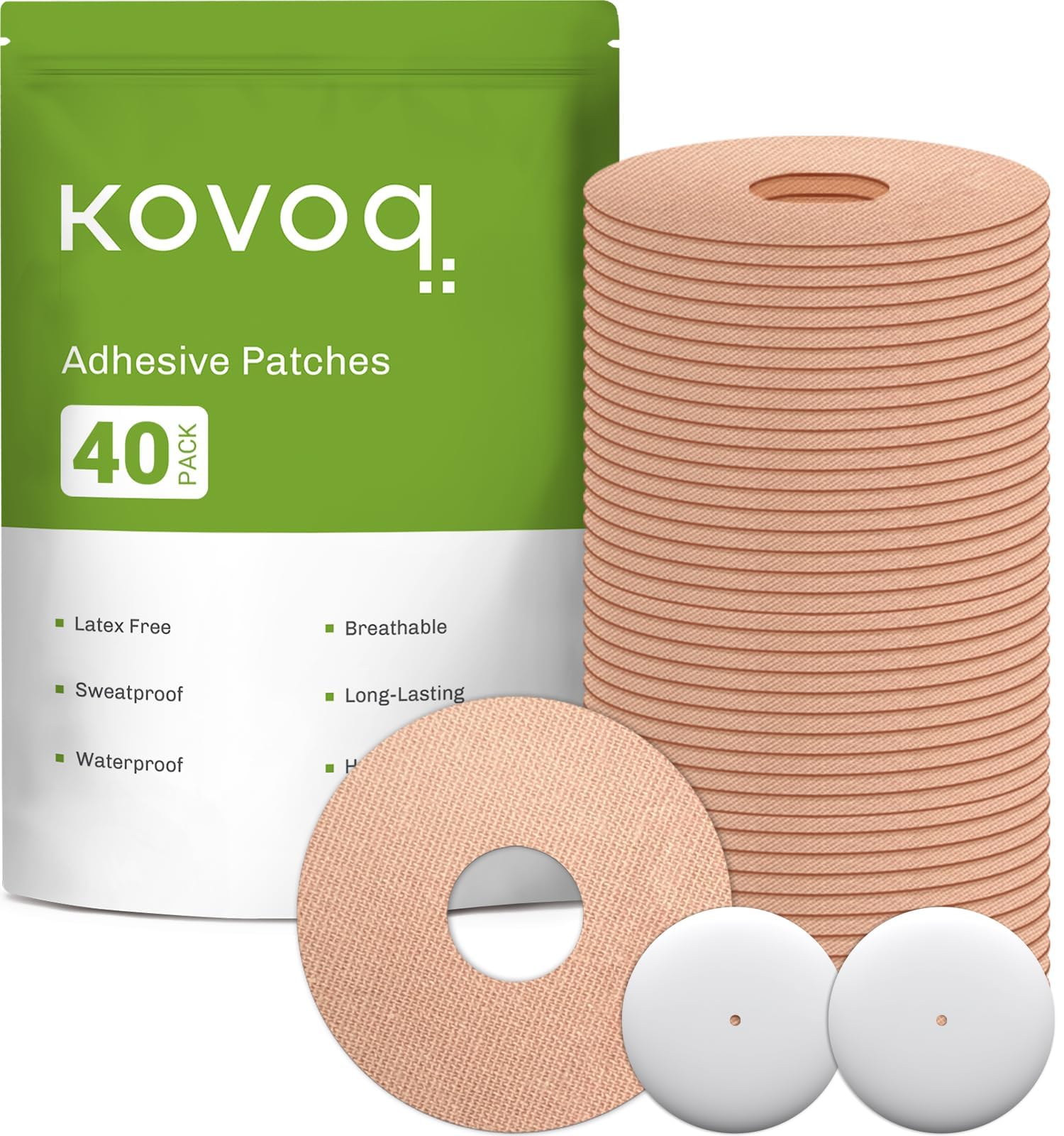 Photo 1 of KOVOQ 40-Pack Adhesive Patches for Libre 2 &Lingo, Medtronic Guardian 4 & Simplera, Insulin Pumps, Waterproof Universal CGM Patches, 2 Reusable Protective Hardshell Covers, Latex-Free (TAN)
