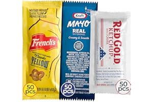 VELVET NOOK Individual Condiment Packets Variety Pack 150-Count - 50 Packs of Each: Ketchup Packets, Mayo Packets and Mustard Packets Single Serve - Perfect Mini Travel Condiments for BBQ, Picnic, Events