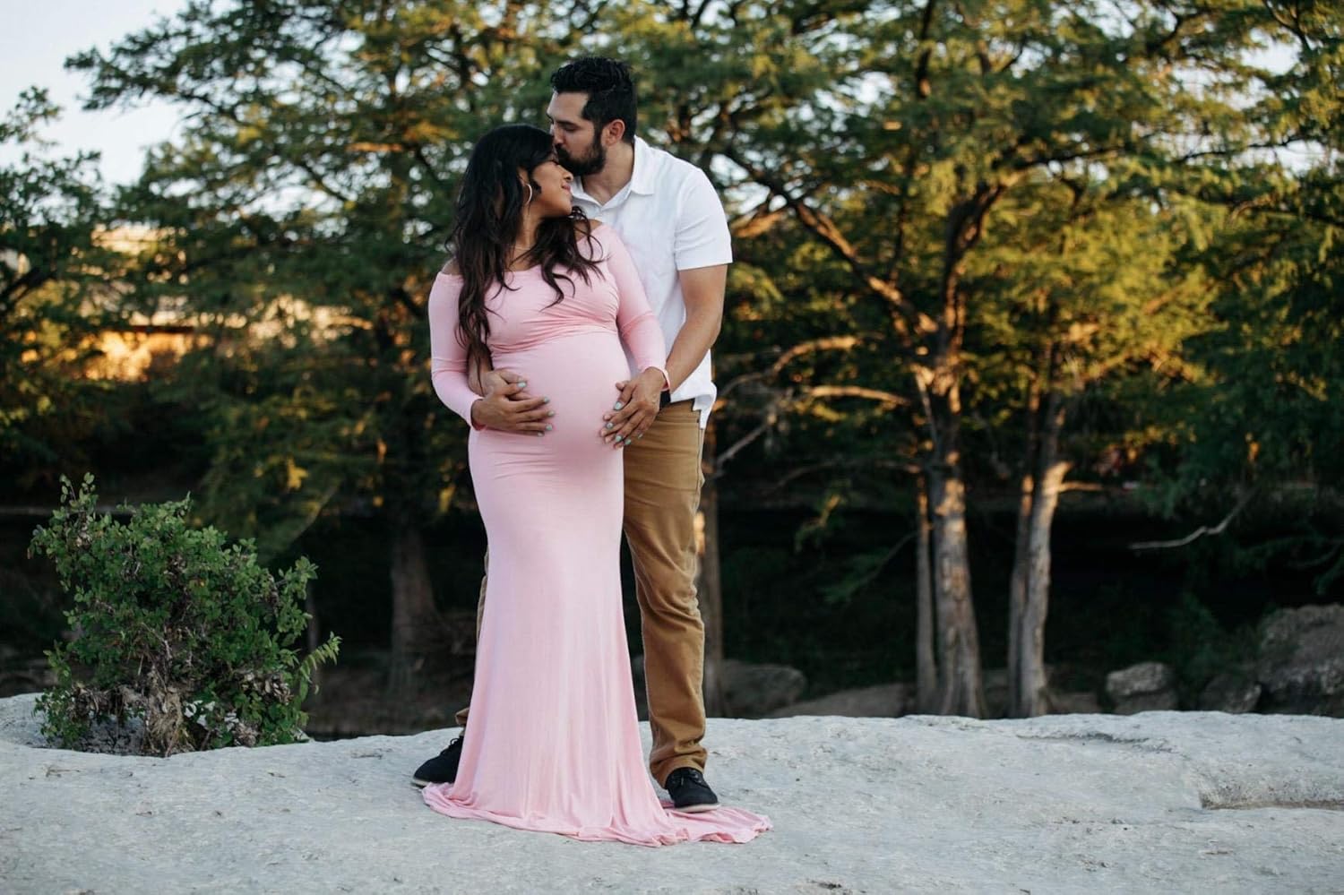 Saslax Maternity Elegant Fitted Maternity Gown Long Sleeve Slim Fit Maxi Photography Dress at  Women’s Clothing store