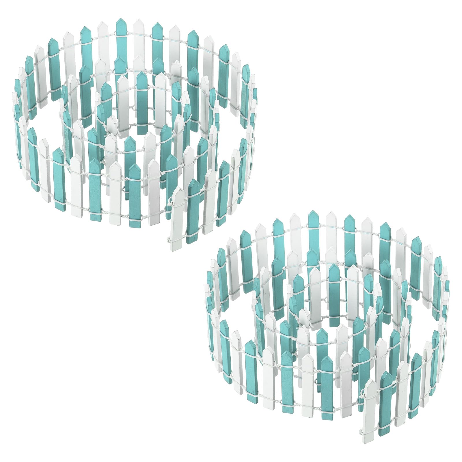 PATIKIL 35" L x 2" H Miniature Fairy Garden Fence, 2 Pack Mini Ornament Wood Picket Fence for DIY Dollhouse Garden, Blue White