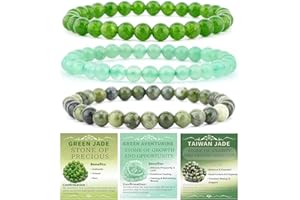 NCB 3-Piece 6mm Natural Crystal Gemstone Stretch Bracelets – ﻿Green Jade, Green Aventurine, Taiwan Jade Handmade Reiki Energy