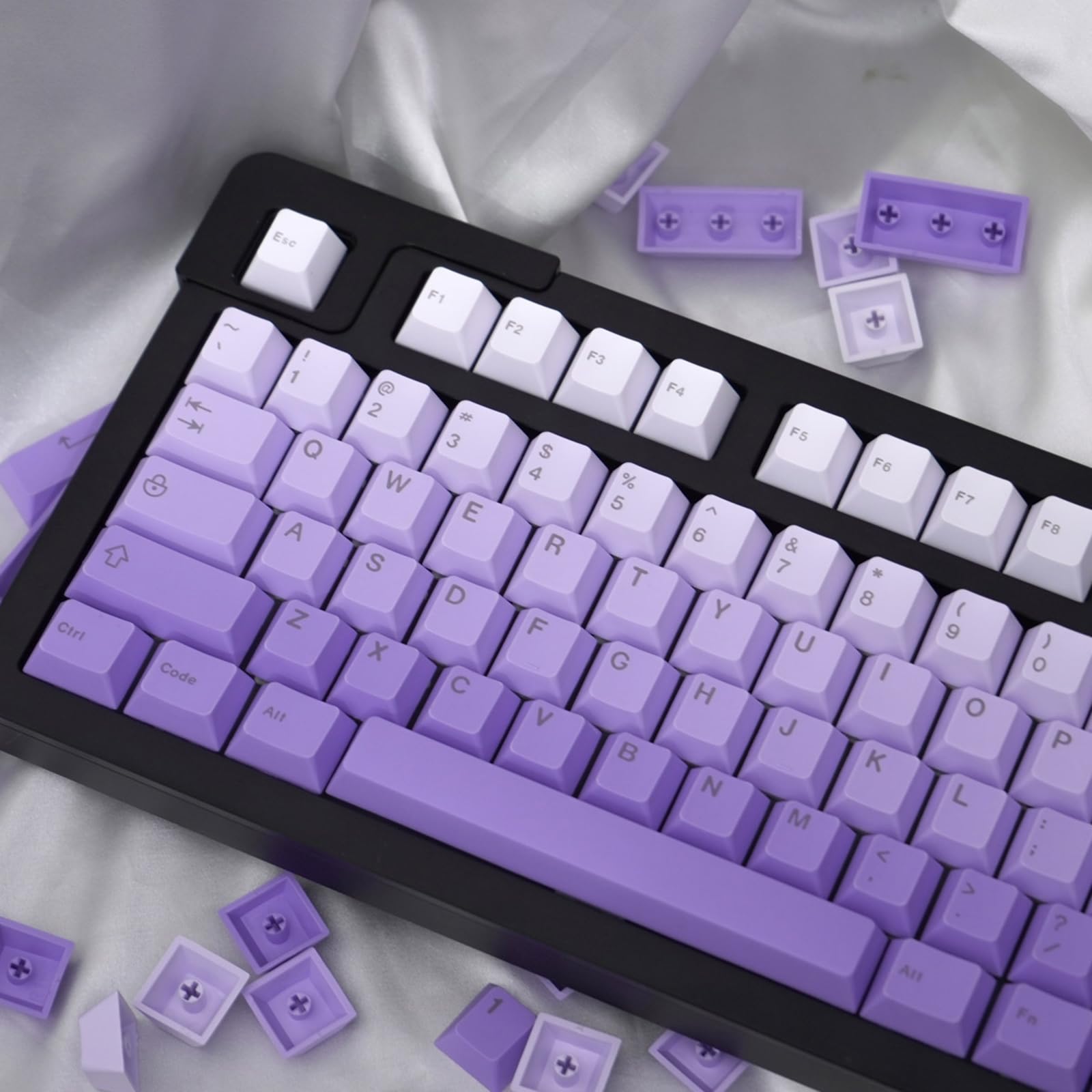 Gradient Purple Keycaps 125 Keys Cherry Profile Dye Sub PBT Keycaps Set Fit for 61/87/104/108 Cherry Mx Switches Mechanical Keyboard