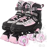 MammyGol Roller Skates for Kids Boys Girls, Adjustable Quad Skates with Light Up Wheels for Toddler Little Kids Ages 6-12, Beginners Outdoor Sports