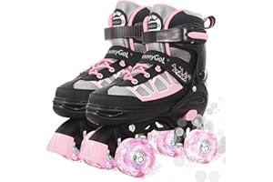 MammyGol Roller Skates for Kids Boys Girls, Adjustable Quad Skates with Light Up Wheels for Toddler Little Kids Ages 6-12, Beginners Outdoor Sports