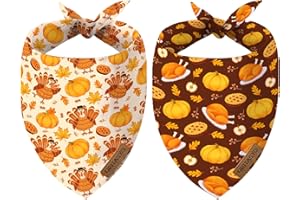 ORITASY Thanksgiving Dog Bandanas for All Dogs (Turkey Pumpkin Fall Maple Leaves) (2-Pack Triangle Reversible Pet Scarves) Premium Fabric Holidays Bandana, X-Large Y