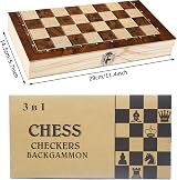 Jsdoin 3 in 1 Magnetic Chess Set 12x12 Folding Travel Wood Kit view 2