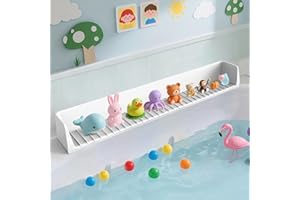Soliwo Bathtub Splash Guard PlayPad Shelf Area with Strong Suction Cups, Toy Tray Caddy Holder Storage Over Tub, Bathtub Ledge Guard, No Mess Water & Leak, Bath Time for Toddlers Kids Baby-2.62FT