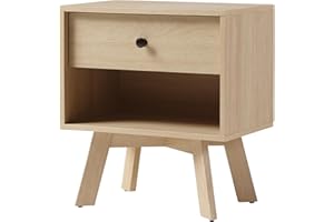 Walker Edison Mid Century Modern 1-Drawer Nightstand Bedroom Storage Drawer and Shelf Bedside End Table, 21 Inch, Coastal Oak