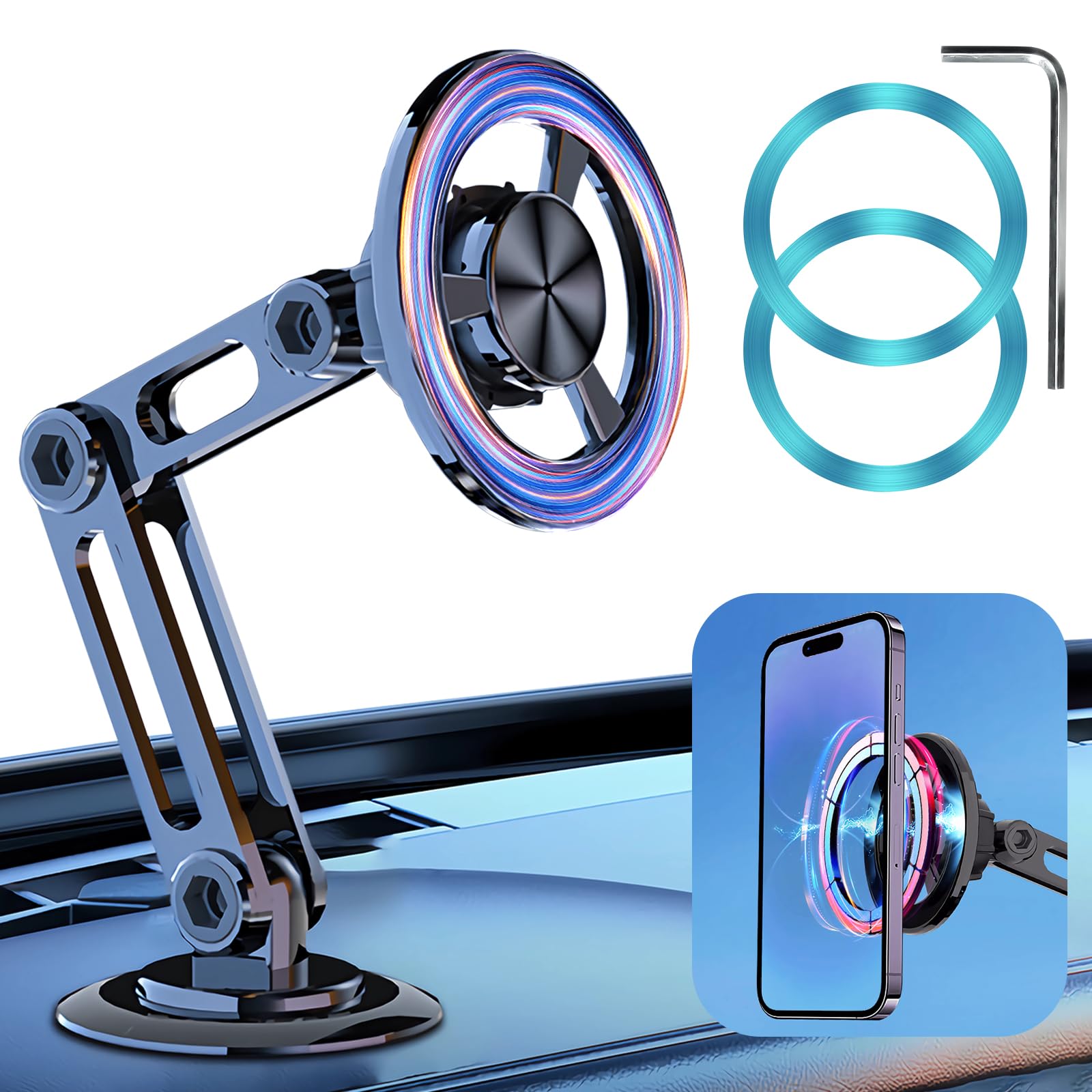 Photo 1 of Jemey Universal 360° Pro Magnetic Car Phone Holder (2025) – Super Strong Suction & Adjustable Phone Mount for All Mobile Phones, Hands-Free Viewing with Metal Ring, No Signal Interference
