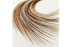 25 Feather Hair Extension Kit, 7"–13" – 100% Real Rooster Feathers | Heat-Styleable, Long Natural Hair Extensions with 25 Silicone Beads & Loop Tool – Sexy Sparkles (Natural Mix)